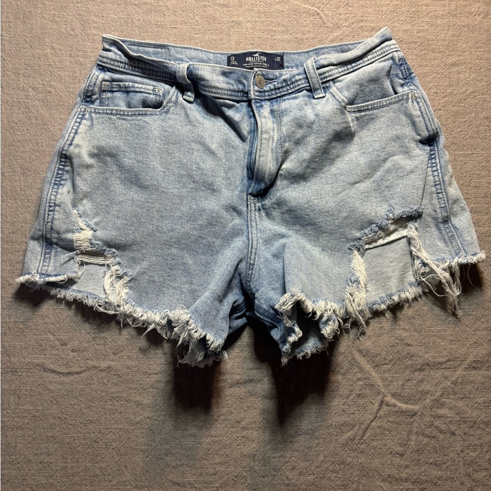 Hollister Women's Light Blue Distressed Jean Shorts Sz 13